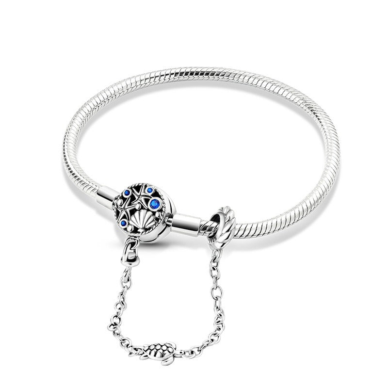 Bracciale alla moda da donna, in argento 925 placcato in rame, con catena di base, a forma di conchiglia di stella marina e tartaruga, bracciale alla moda da donna