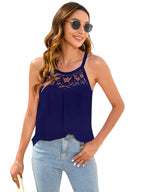Losse, casual T-shirt met ronde hals, mouwloos, kanten top voor dames