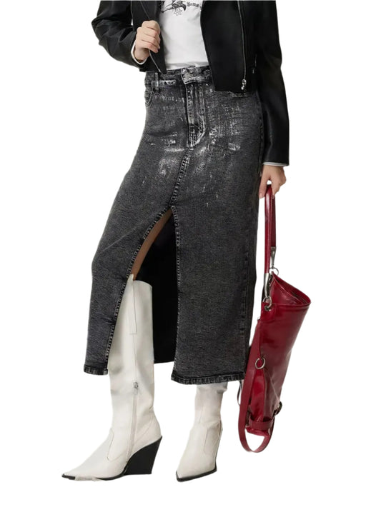 Women's Retro silver polished denim skirt