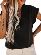 Modieuze V-hals blouse met kapmouwen voor dames