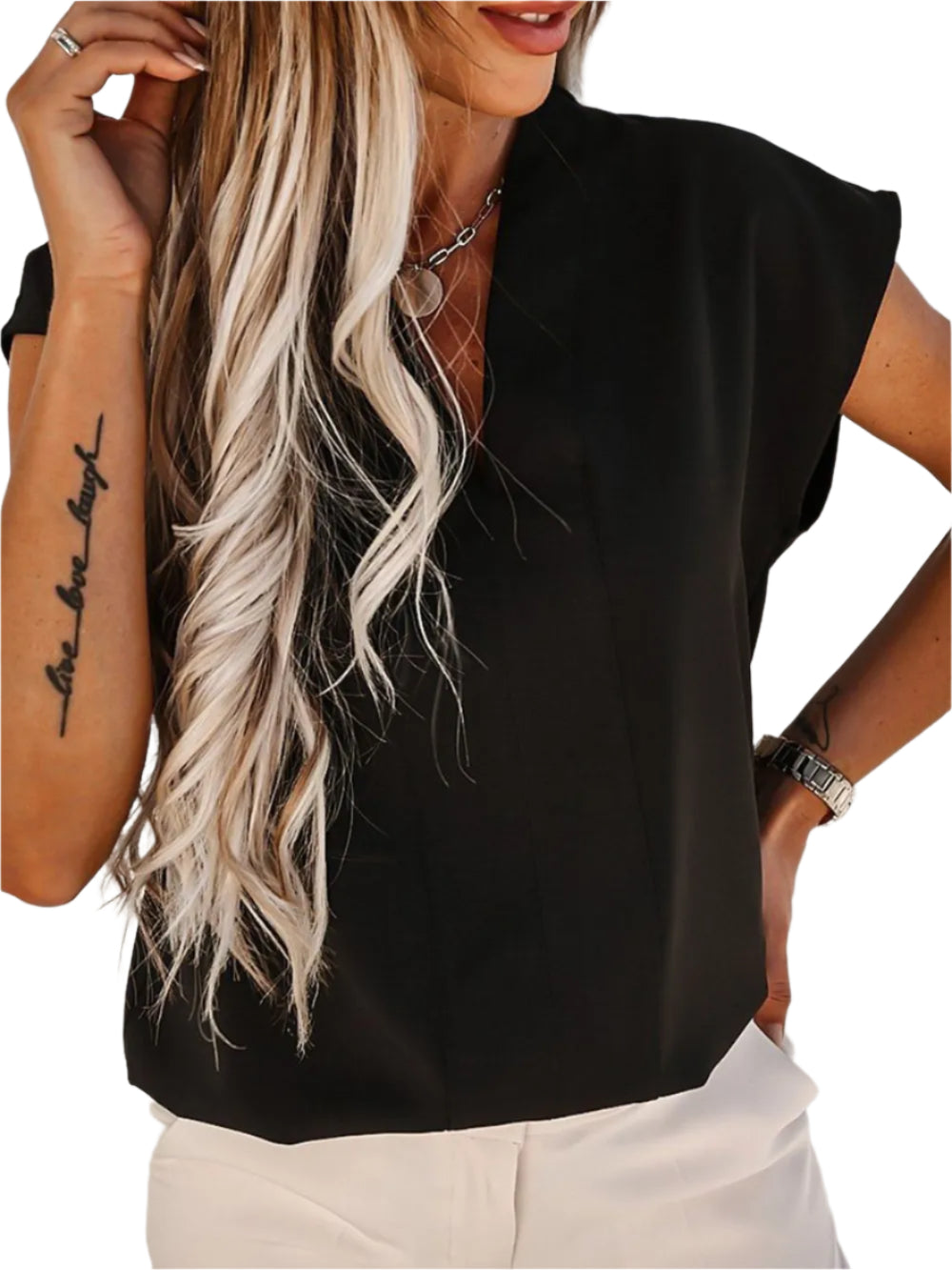 Modieuze V-hals blouse met kapmouwen voor dames