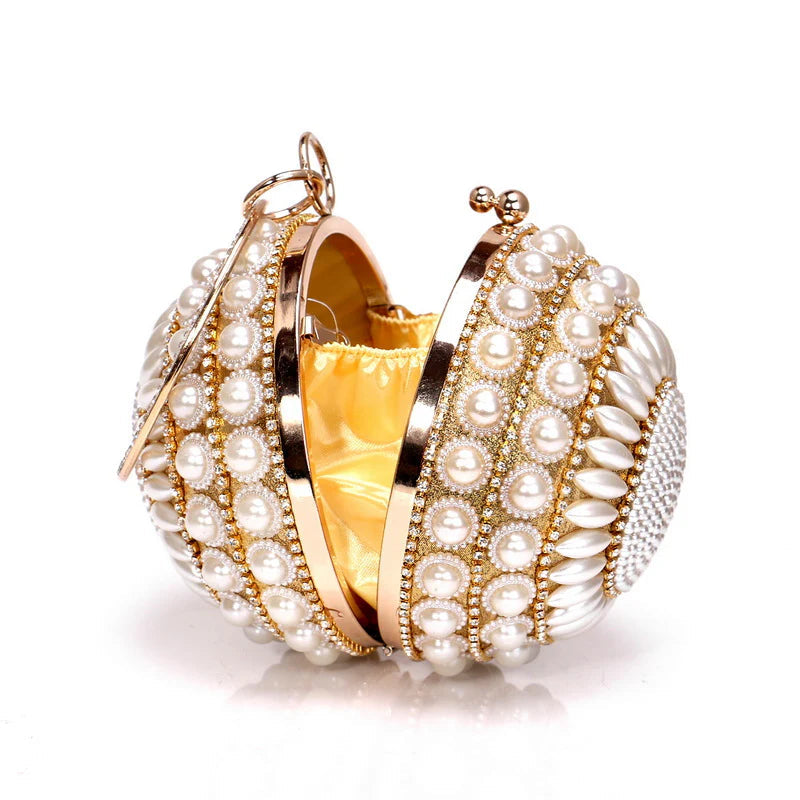 Women Retro Pearl Evening Clutch Bag Women Handheld Round Dress Bag Luxury Beaded Wedding Party Bag Banquet Bags