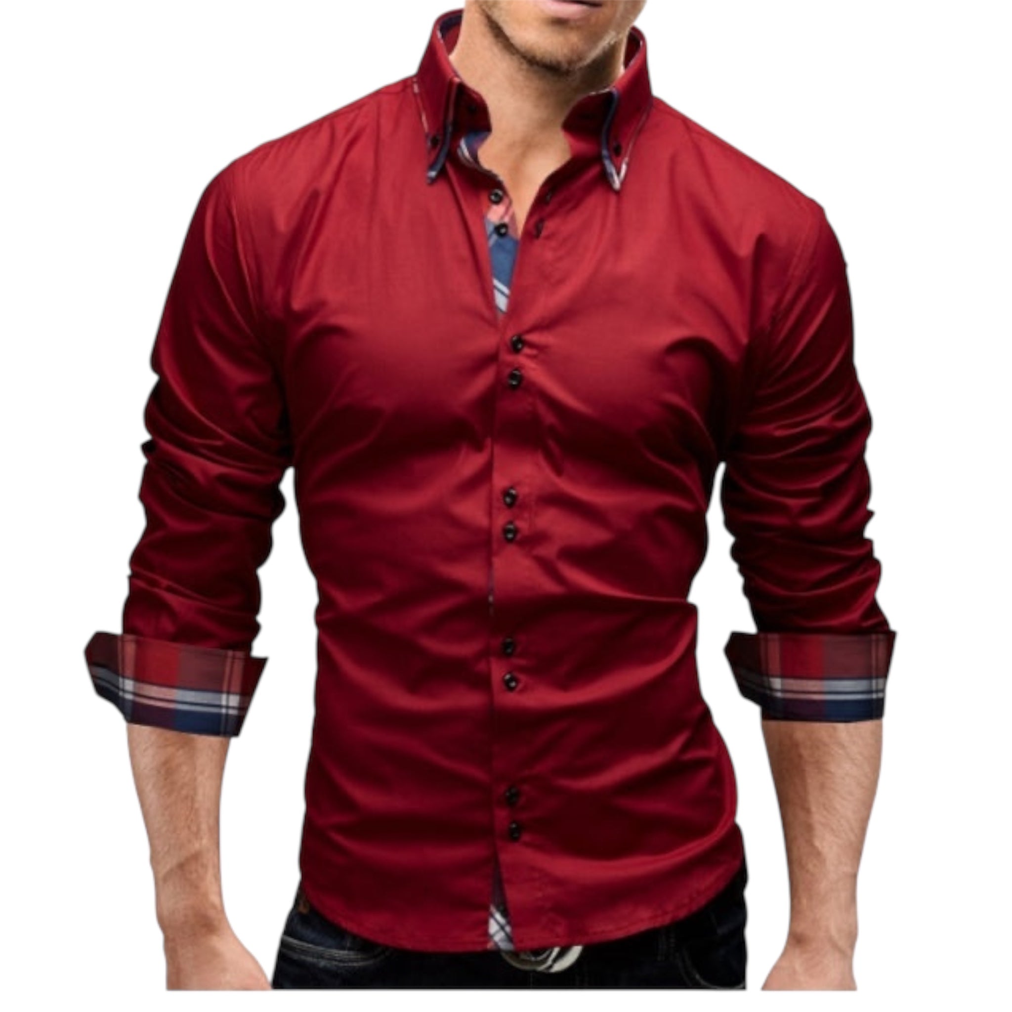Camicia casual alla moda da uomo, tinta unita, in cotone e poliestere, elegante, classica, vestibilità slim, camicia casual da uomo