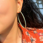 Circle C-shaped slightly inlaid with turquoise large earrings S925 silver needle turquoise large earrings
