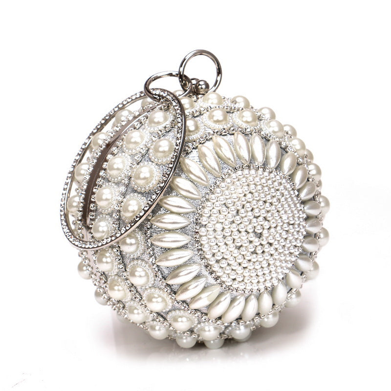 Women Retro Pearl Evening Clutch Bag Women Handheld Round Dress Bag Luxury Beaded Wedding Party Bag Banquet Bags