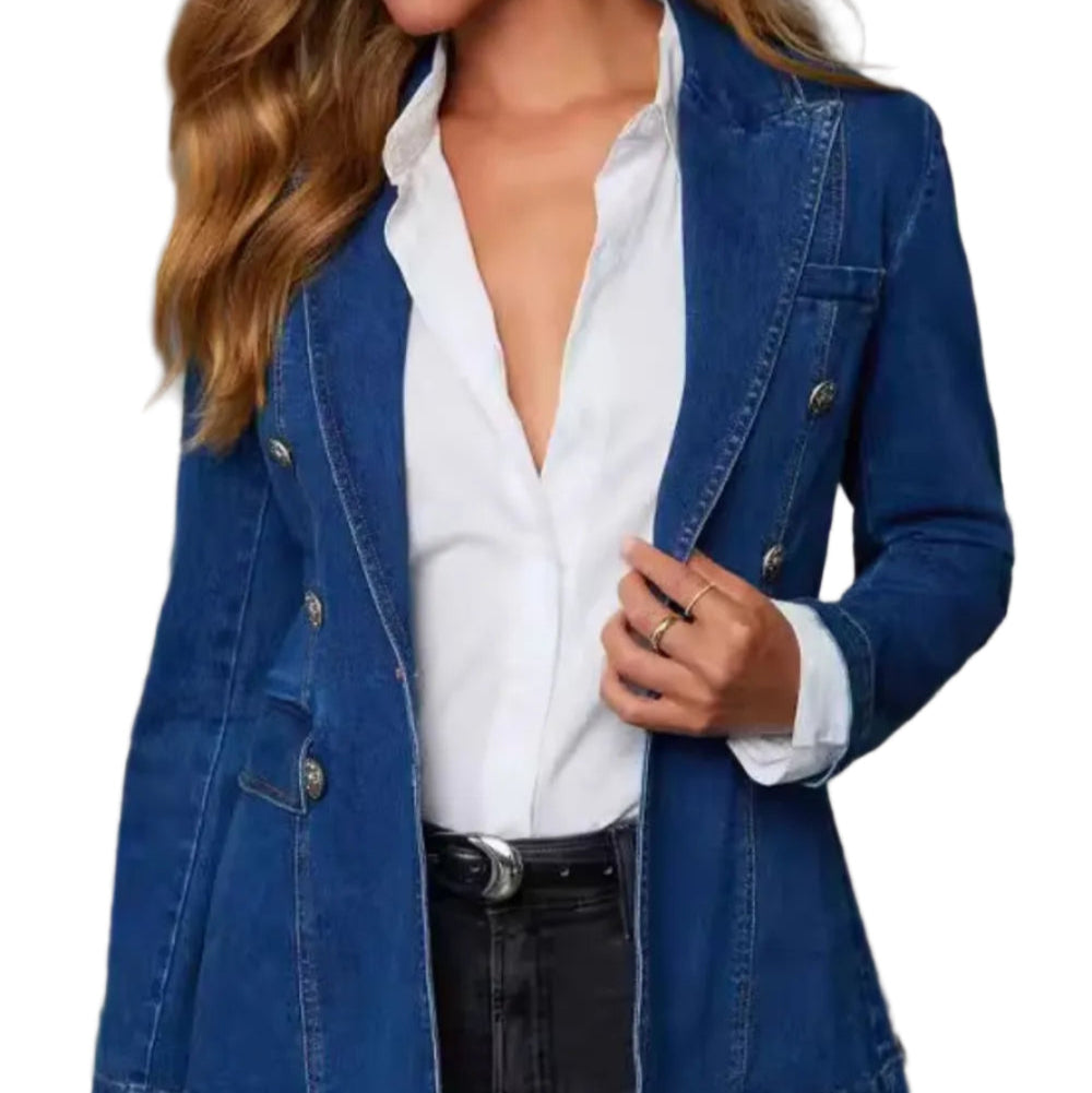Modieus casual gewassen blauw denim dames colbert voor dames