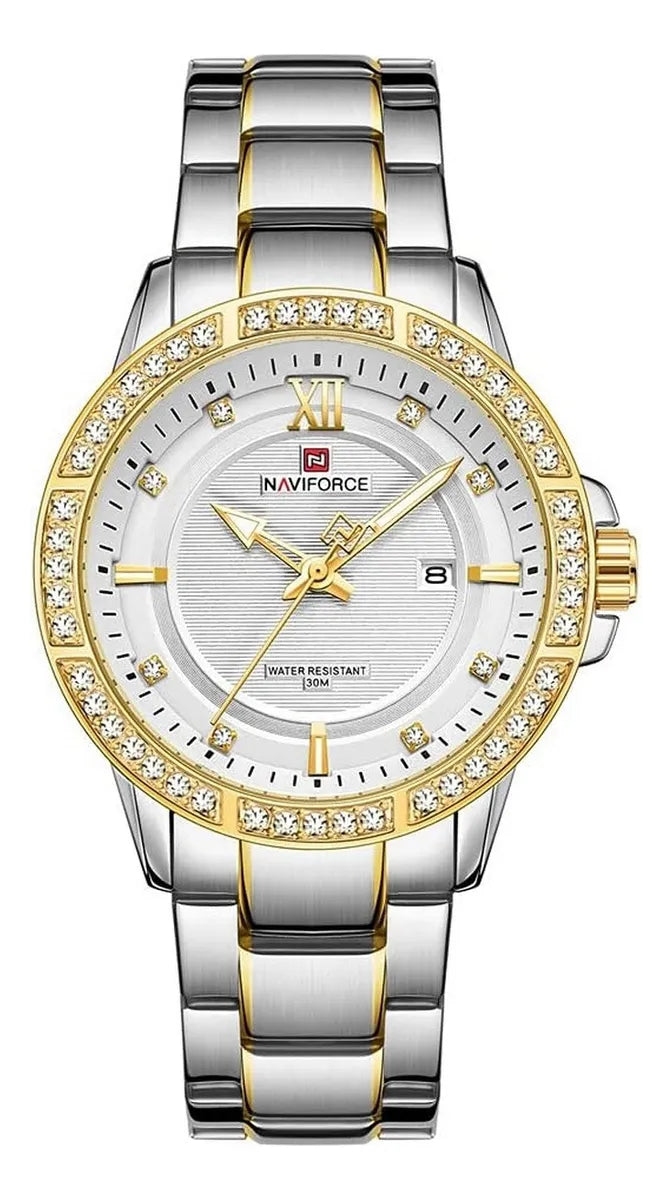 NAVIFORCE 9187 Brand Women Stainless Steel Quartz High Quality Movement Hours Clock Luxury Women Watch