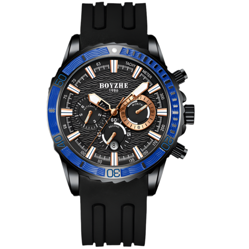 Orologio da uomo multifunzione con cinturino in silicone, orologio meccanico