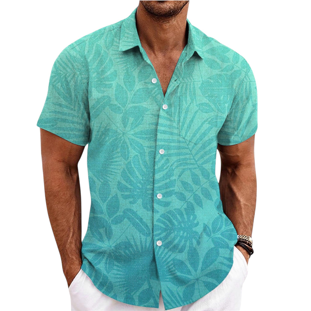 Men's Fashionable Casual Shirt Solid Color Short Sleeve Cardigan Shirt Bamboo Linen Polyester Men's Casual Shirt