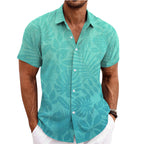 Men's Fashionable Casual Shirt Solid Color Short Sleeve Cardigan Shirt Bamboo Linen Polyester Men's Casual Shirt