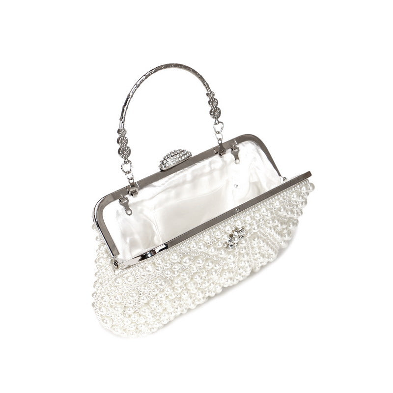 Women Evening Bags Embroidery Shell Flower Diamonds Prom Clutch With Handle Pearl Handbags Pearl Vintage Ladies Banquet Bag