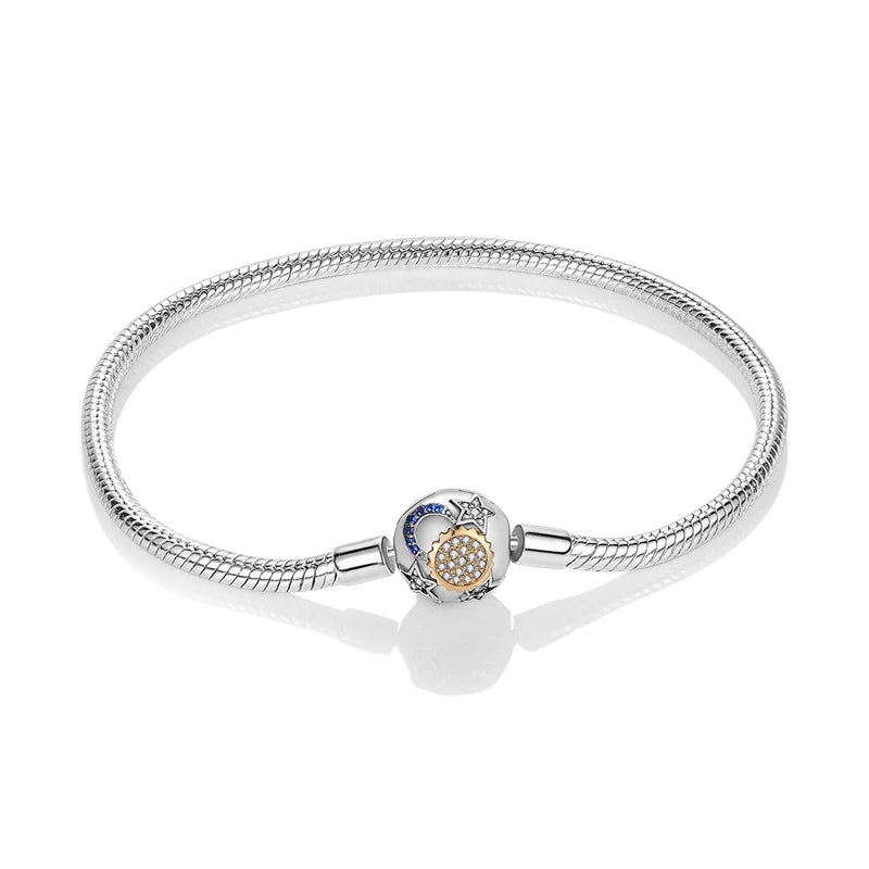 Bracciale da donna alla moda in argento sterling 925, in lega di rame, placcato argento, con catena a serpente e zirconi.