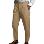 Men's Fashionable Business Casual Formal Pants Solid Color Mid Waist Linen Pocket Flat Comfortable Breathable Men's Pants