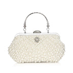 Women Evening Bags Embroidery Shell Flower Diamonds Prom Clutch With Handle Pearl Handbags Pearl Vintage Ladies Banquet Bag