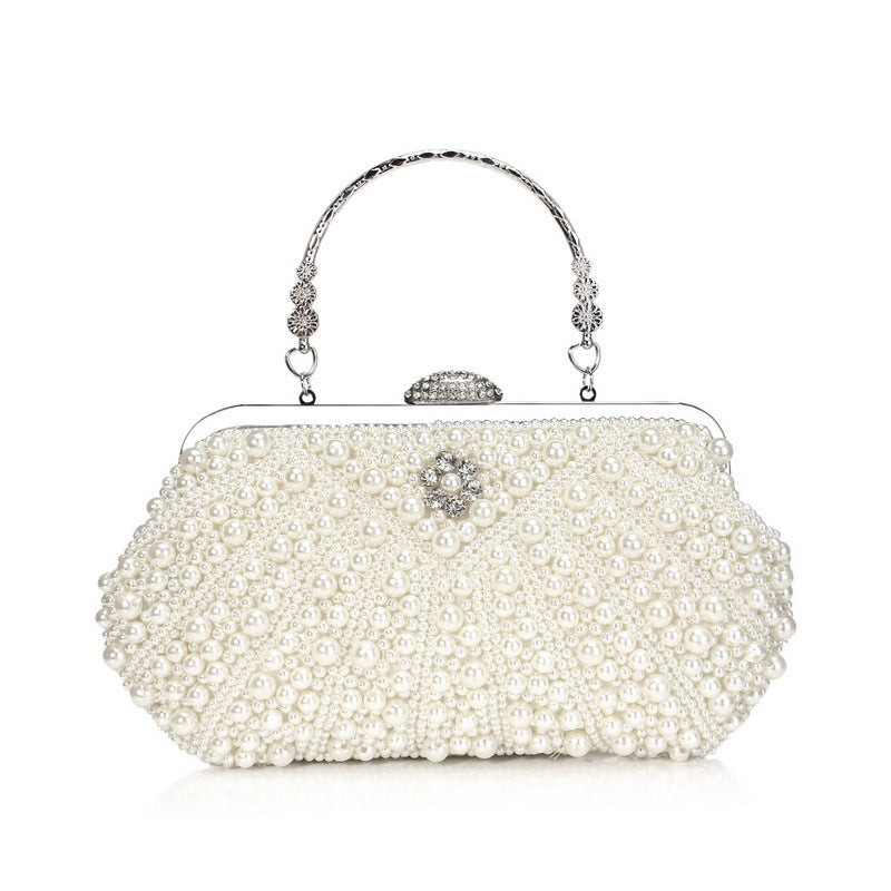 Women Evening Bags Embroidery Shell Flower Diamonds Prom Clutch With Handle Pearl Handbags Pearl Vintage Ladies Banquet Bag