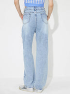 Straight embroidered loose high waisted denim pants