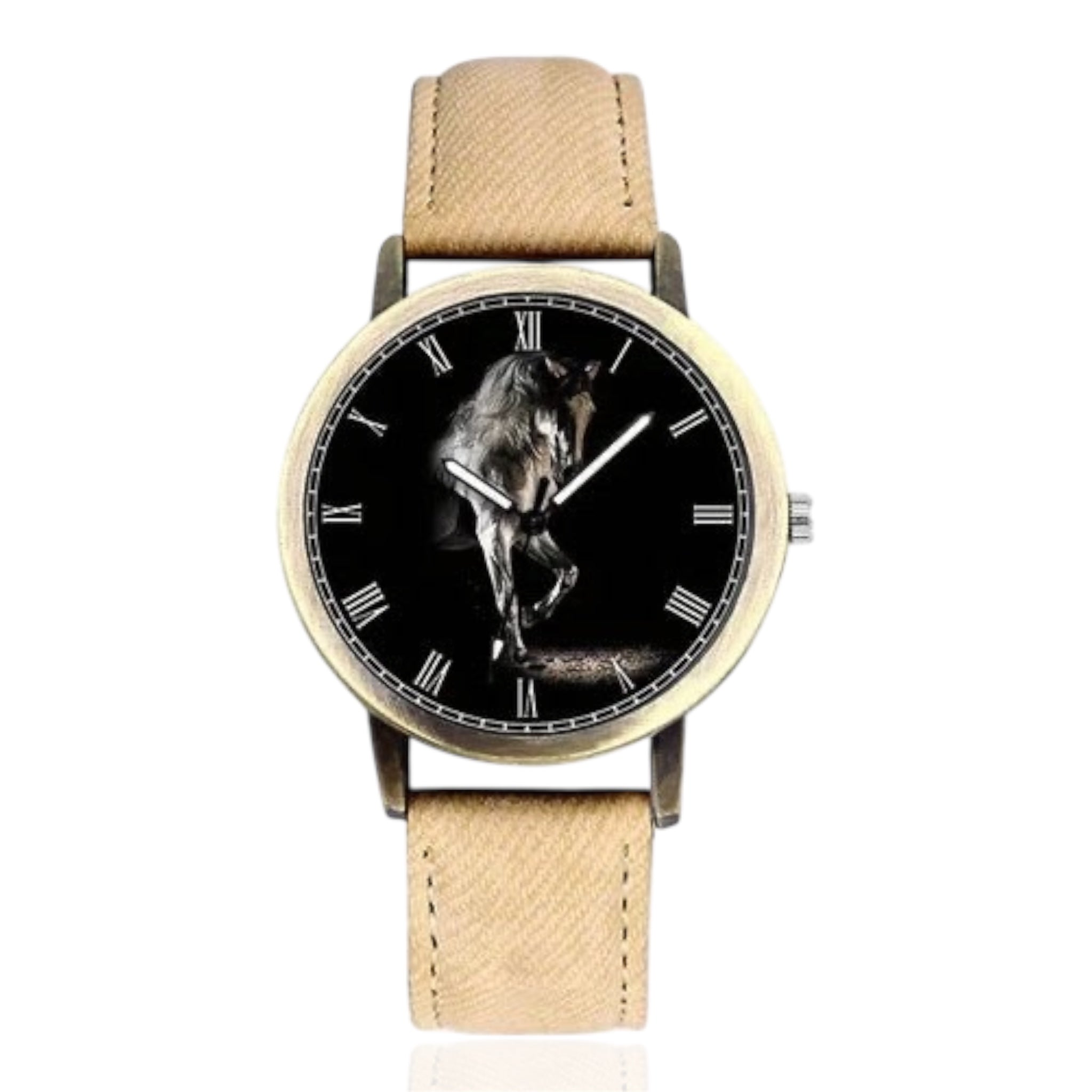 Women's Fashionable Casual Horse Desert Dial All-Match Denim Strap women's Quartz Wristwatch Large Dial Watch