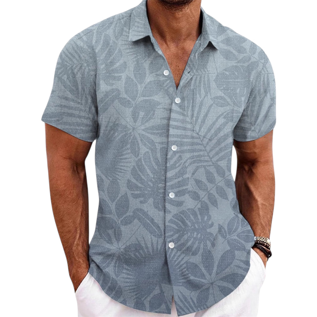 Men's Fashionable Casual Shirt Solid Color Short Sleeve Cardigan Shirt Bamboo Linen Polyester Men's Casual Shirt