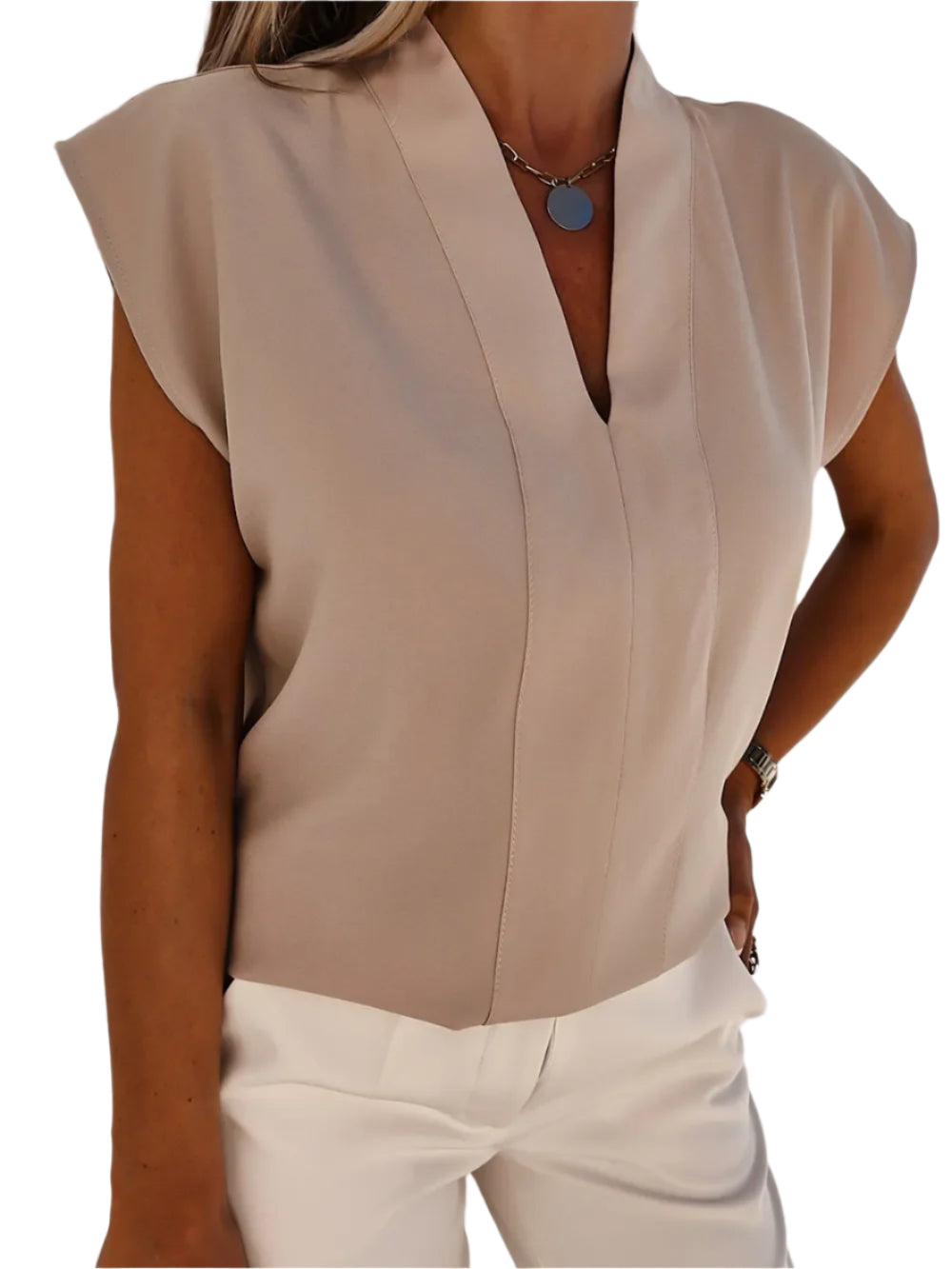 Modieuze V-hals blouse met kapmouwen voor dames
