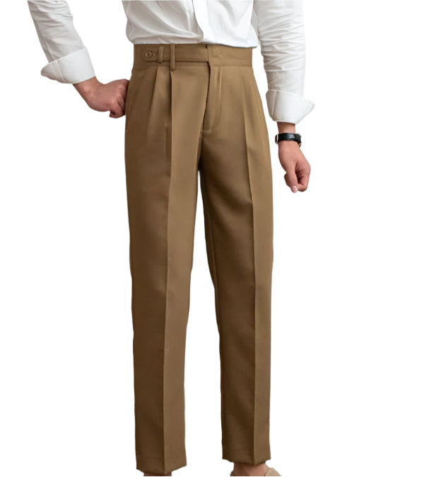 Fashion Mid-High Waist Straight Cropped British Pants Men's