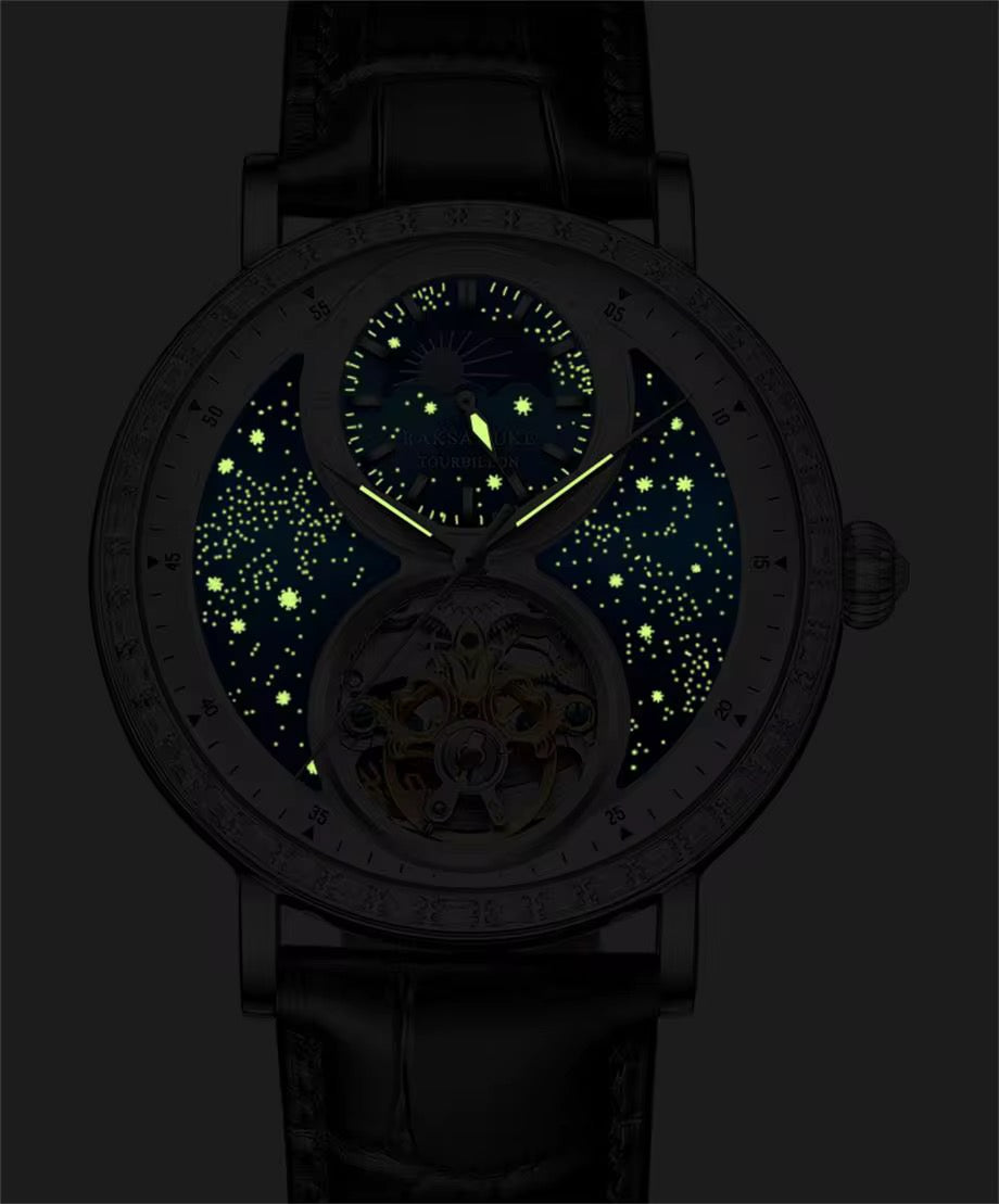 RAKSA DUKE New Tourbillon Leather Watch Automatic Watch for Men Luxury Diamond Moon Phase Mechanical Watches Men Waterproof Montre Homme New - Acquisti Online
