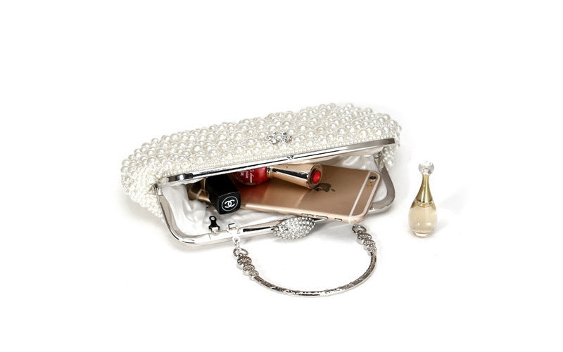 Women Evening Bags Embroidery Shell Flower Diamonds Prom Clutch With Handle Pearl Handbags Pearl Vintage Ladies Banquet Bag