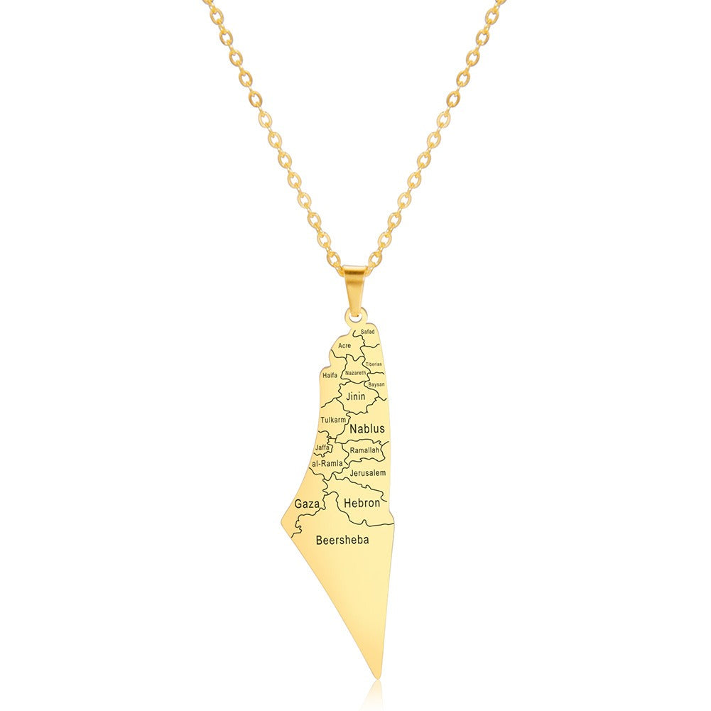 Laser Marking  Map Pendant 304 Stainless Steel Necklace