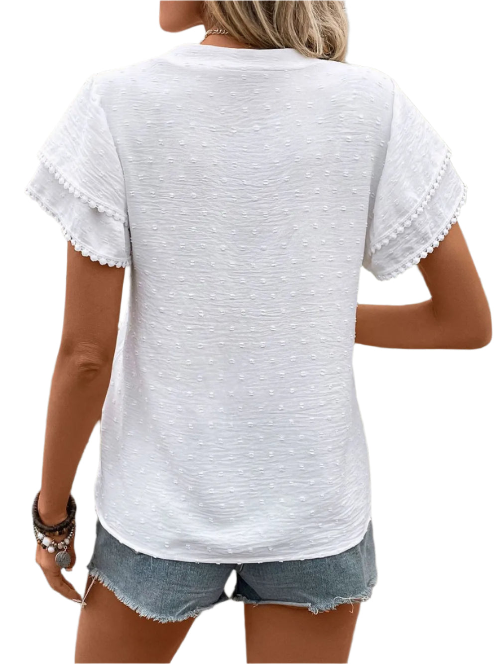 Women's Perfee Swiss Dot Notched Short Sleeve Blouse