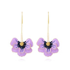 Purple Oil Dropping Flower Earrings Exaggerate Long Alloy Flower Earhooks