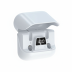 White electronic device with a digital display on a white background