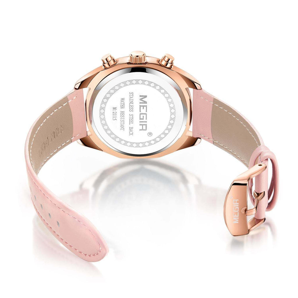 MEGIR Women Quartz Watch Waterproof Top Brand Luxury Chronograph Ladies Wristwatch Genuine Leather Casual Bracelet Watch