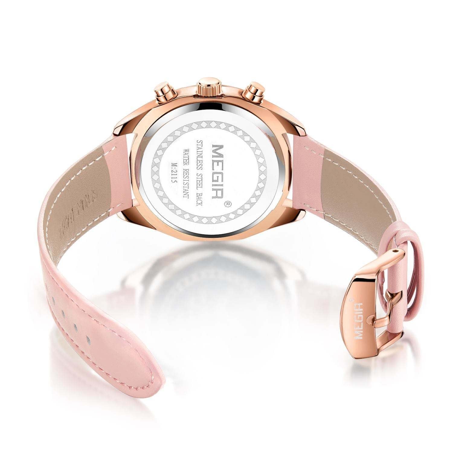 MEGIR Dames Quartz Horloge Waterdicht Topmerk Luxe Chronograaf Dames Polshorloge Echt Leer Casual Horloge