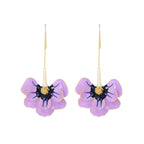Purple Oil Dropping Flower Earrings Exaggerate Long Alloy Flower Earhooks