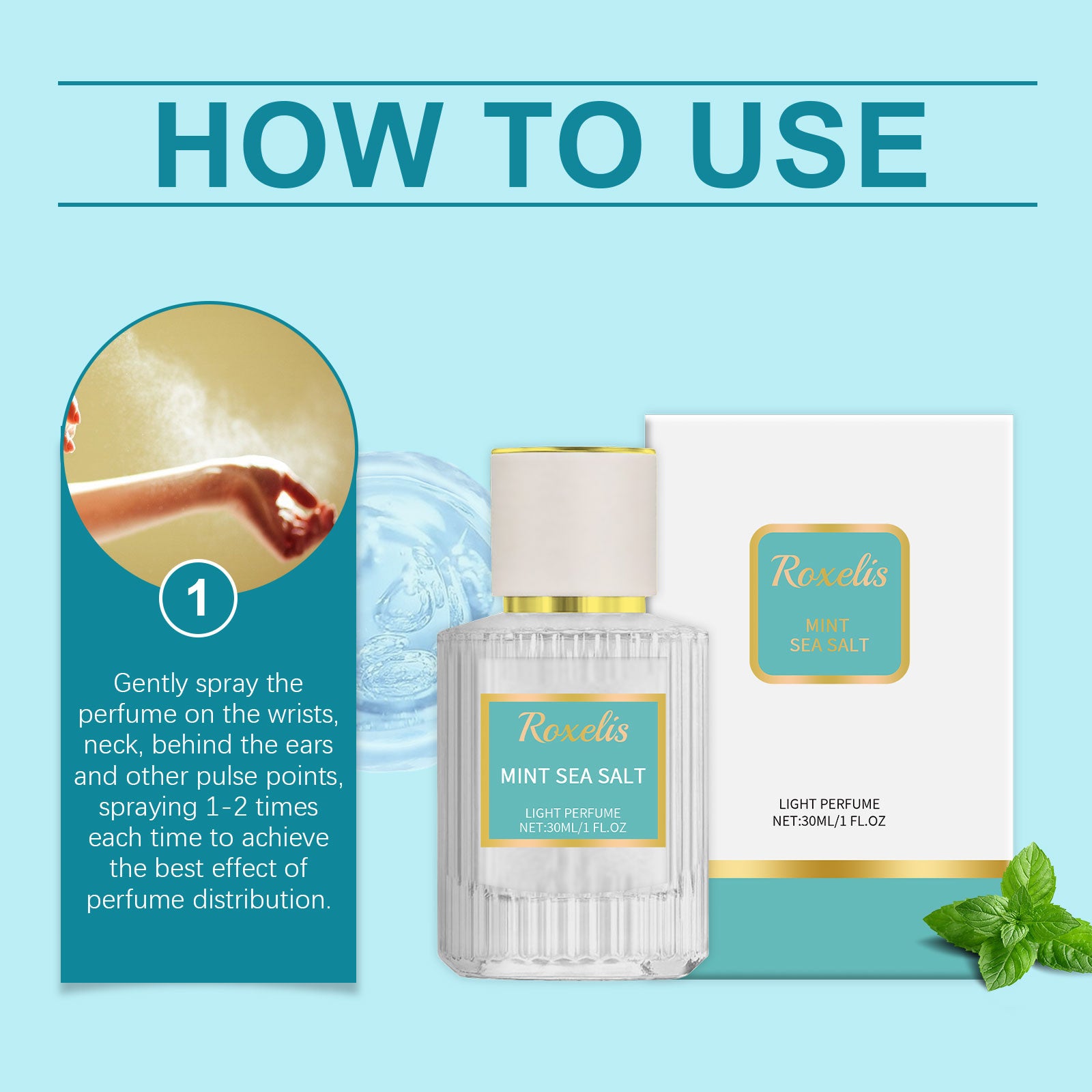 Munt Zeezout Parfum Milde Frisse Elegante Toon Oor En Pols Langdurige Geur