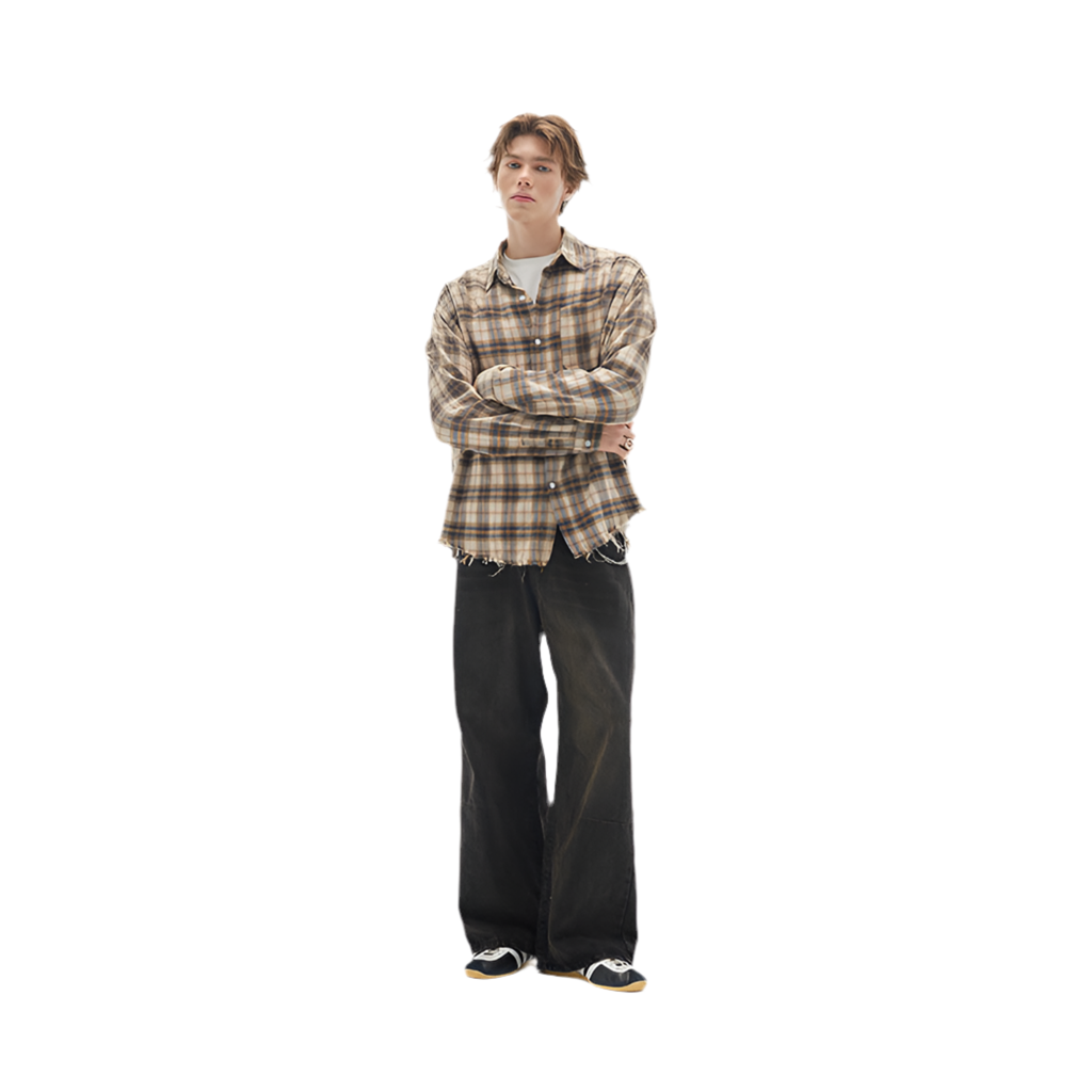 Fashion Vintage Brushed Plaid Long Sleeve Men's Shirt