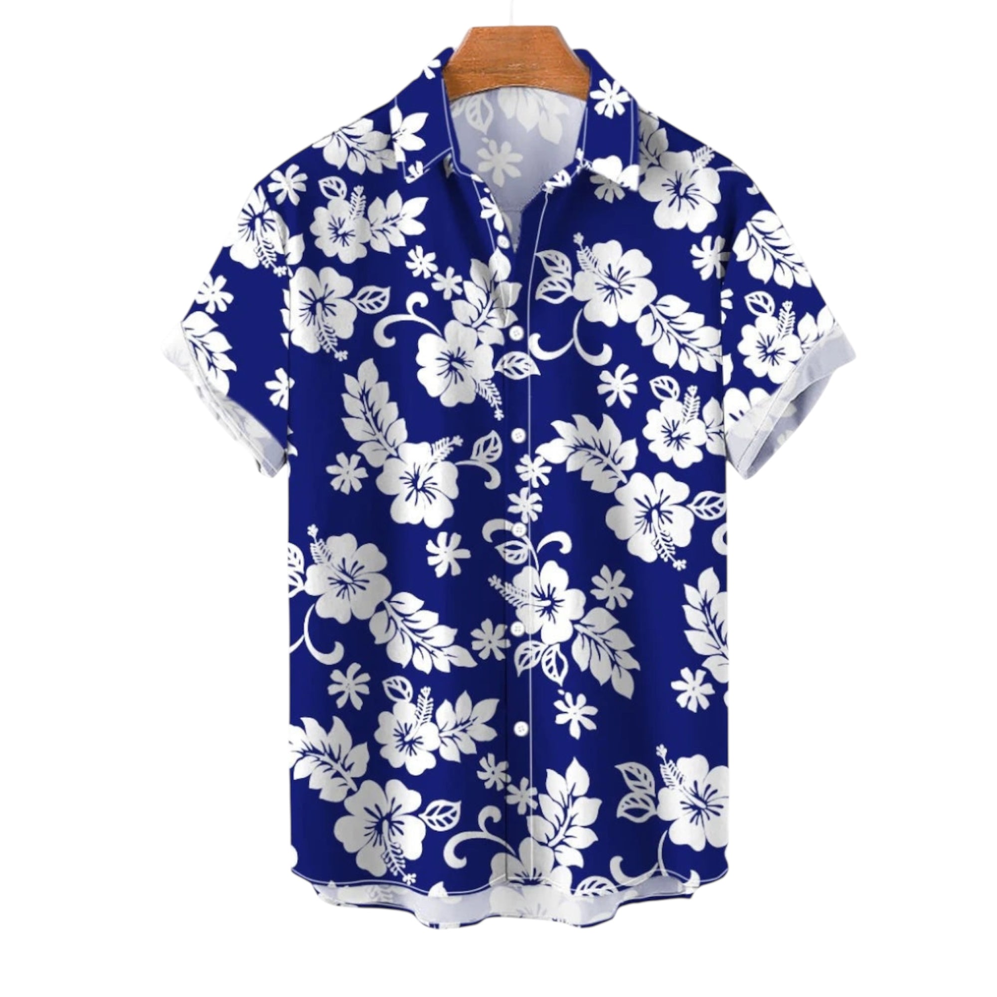 Men's Fashionable Casual Shirt Solid Color Polyester Fiber Flower Pattern Seaside Men's Clothing Printed Casual Shirt