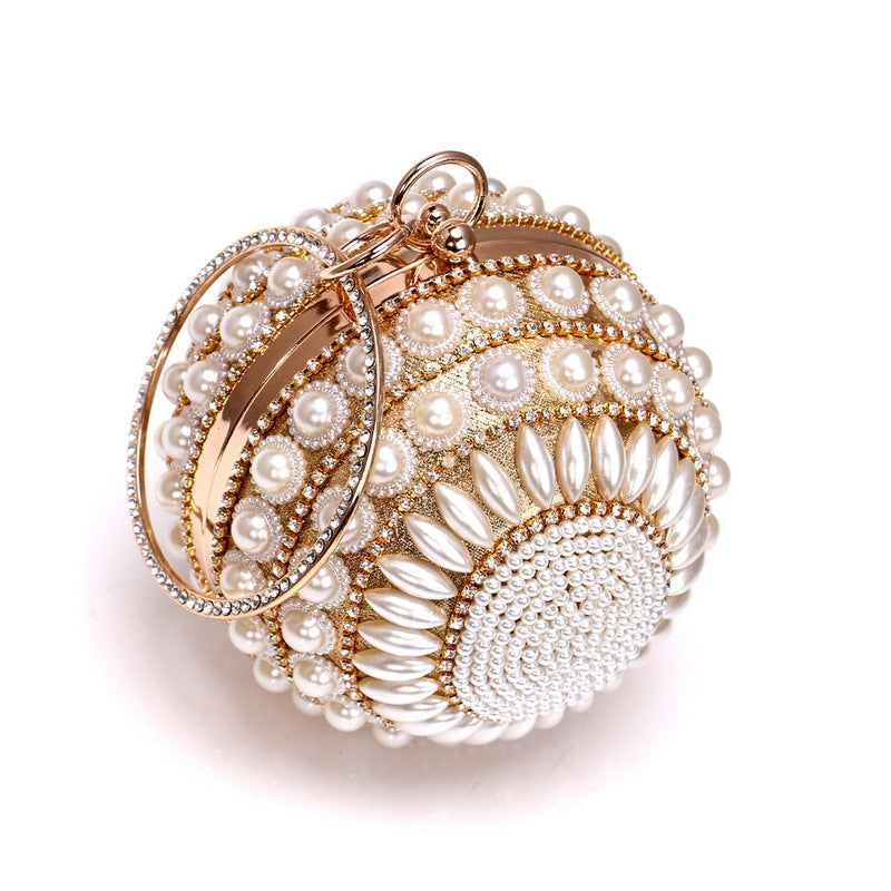 Women Retro Pearl Evening Clutch Bag Women Handheld Round Dress Bag Luxury Beaded Wedding Party Bag Banquet Bags