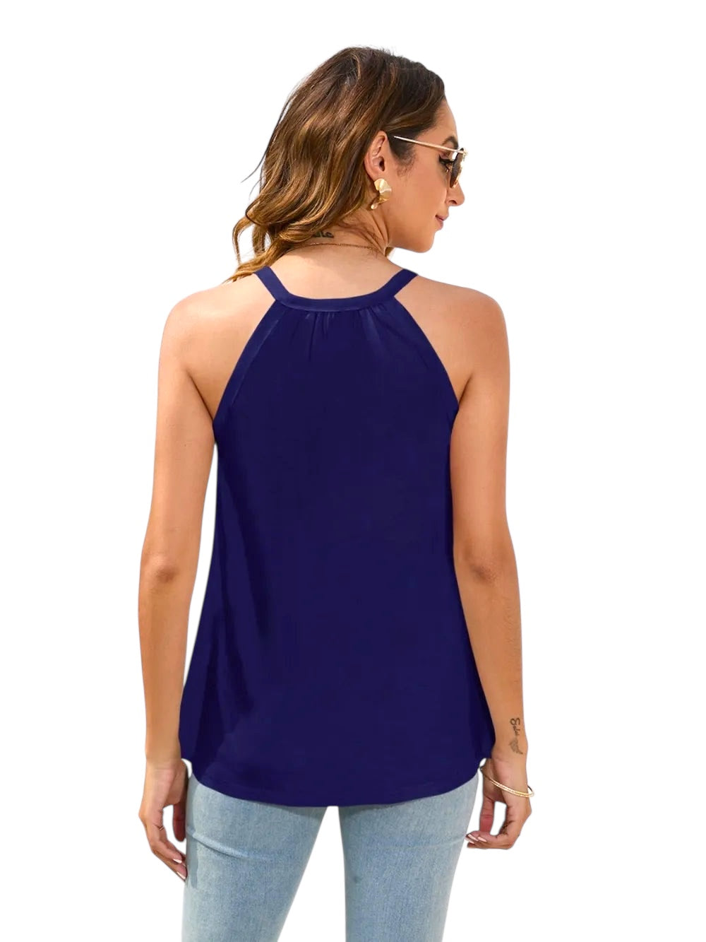 Losse, casual T-shirt met ronde hals, mouwloos, kanten top voor dames