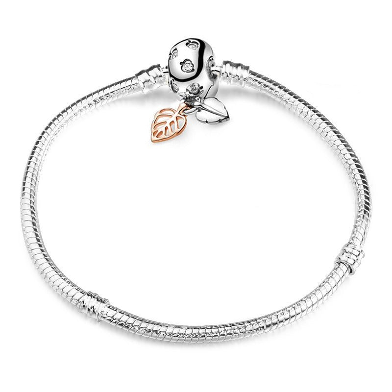 Zilveren armband met slangenbotketting, vallende bladeren, hangende kralen, DIY-armband