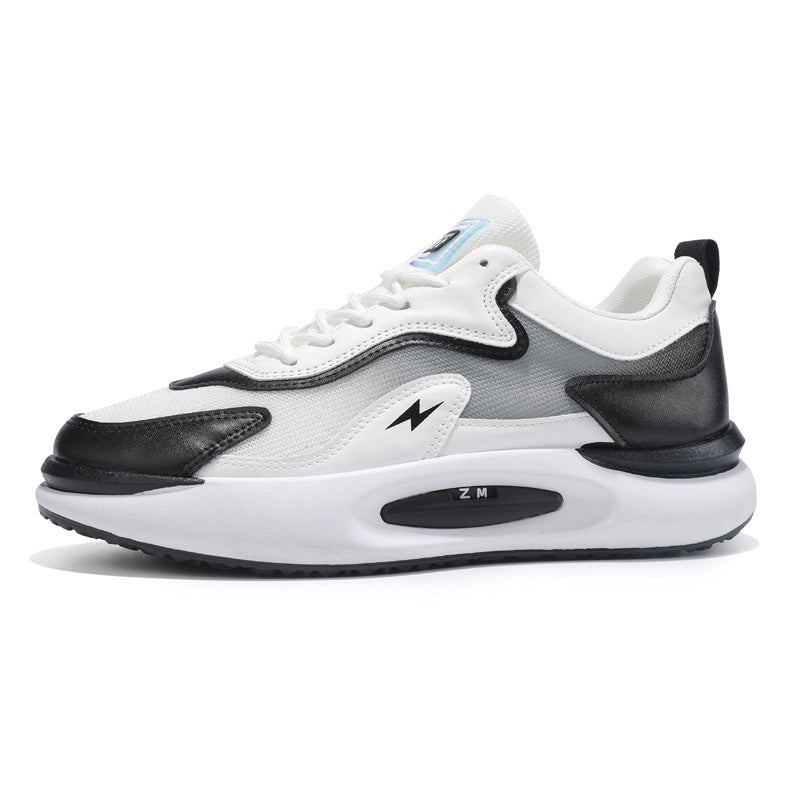 Men's Running Casual Sneakers Genuine Leather Thick Soled Breathable Flying Woven Shoes Fashionable Men's Shoes