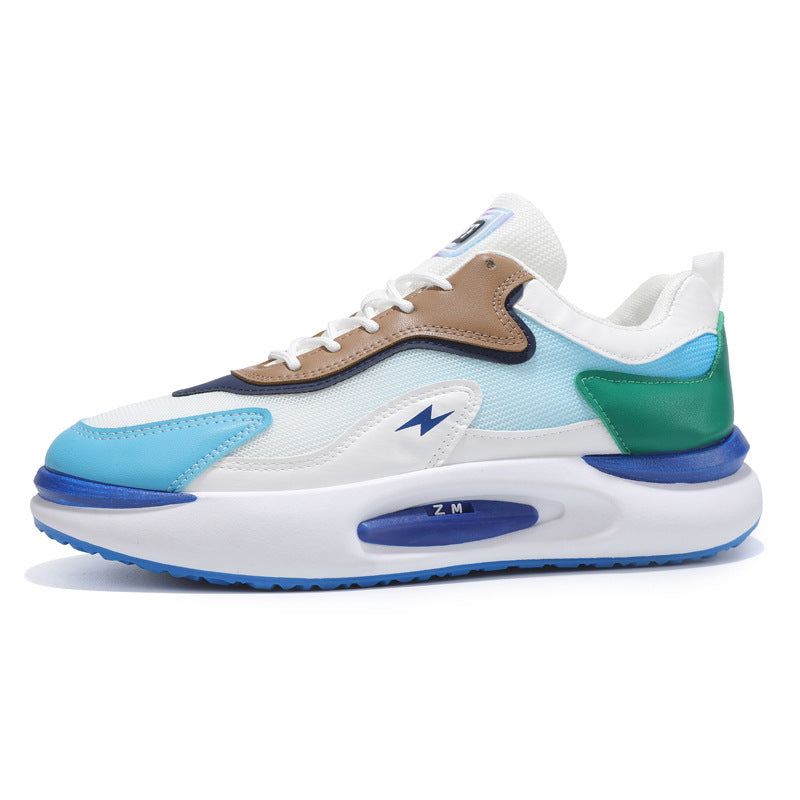 Men's Running Casual Sneakers Genuine Leather Thick Soled Breathable Flying Woven Shoes Fashionable Men's Shoes