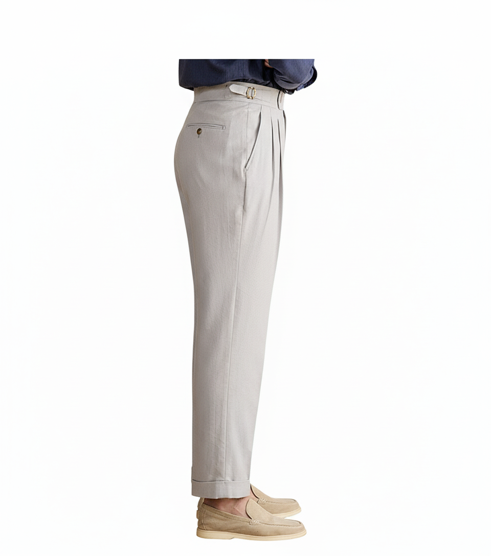 Heren linnen-katoenmix Napolitaanse hoge taille rechte veelzijdige ademende lange pak heren mode casual broek