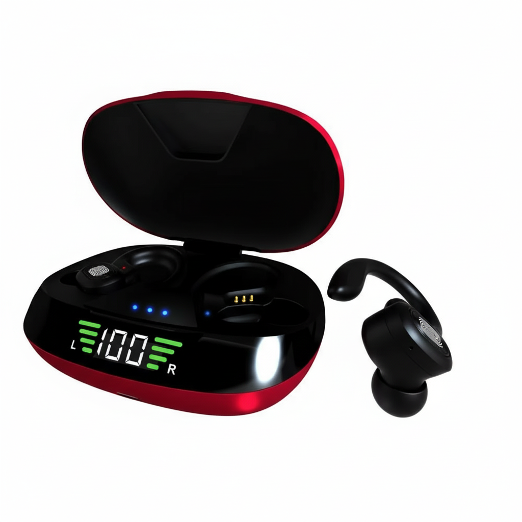 VV2 Draadloze Oordopjes Bluetooth Headset Binaurale Oorhaak Touch Control Hoofdtelefoon Met LED-scherm Hoofdtelefoon