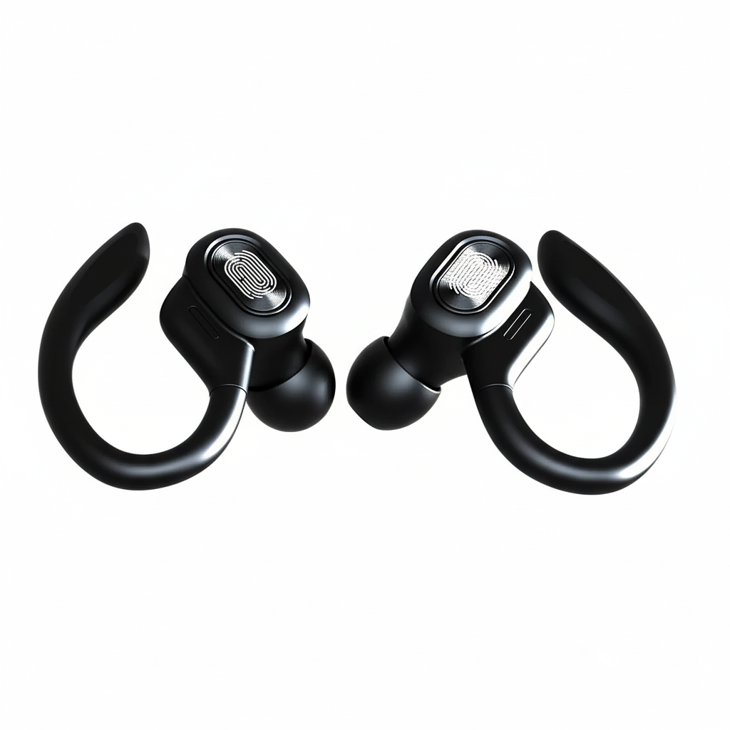 Auricolari wireless VV2, cuffie Bluetooth binaurali con gancio auricolare e controllo touch, cuffie con display LED