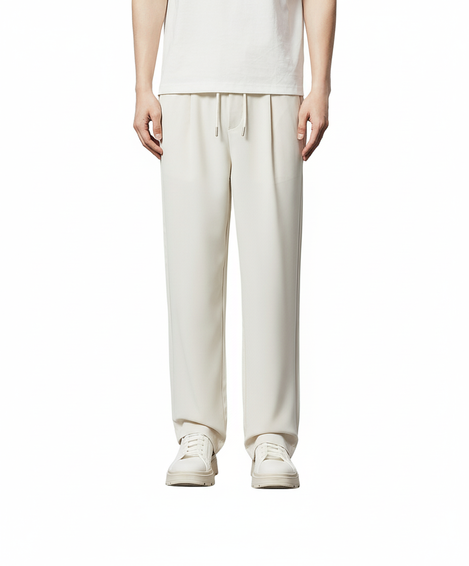 Heren modieuze elastische tailleband met trekkoord, rechte heren casual broek, micro-elastische broek met middelhoge taille, herenbroek