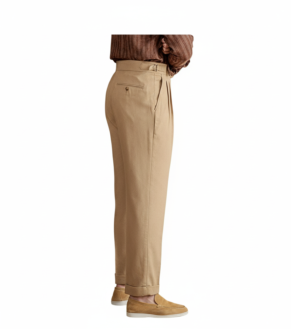 Heren linnen-katoenmix Napolitaanse hoge taille rechte veelzijdige ademende lange pak heren mode casual broek
