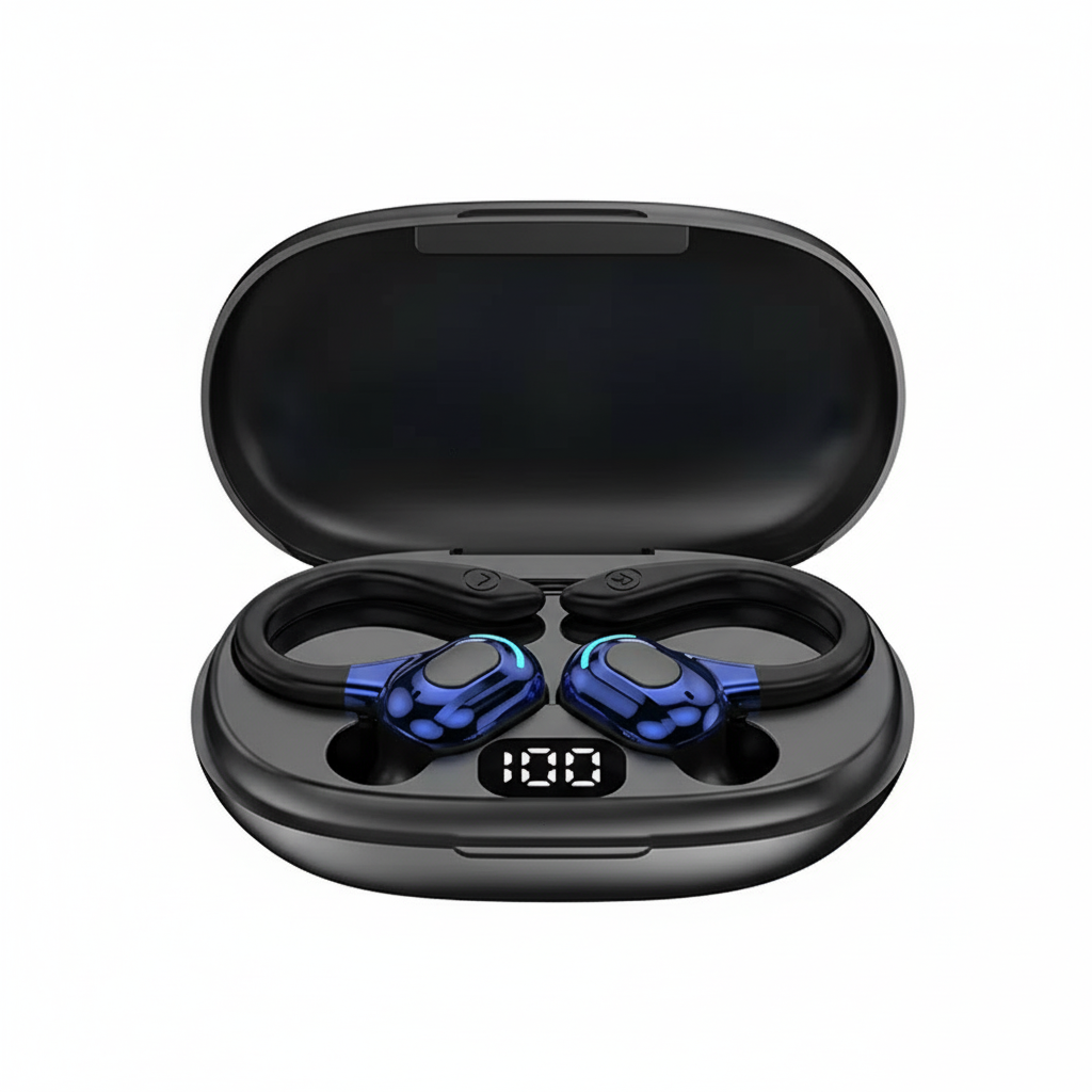 Cuffie Bluetooth wireless TWS F8, auricolari wireless, display LED digitale, auricolari over-ear con gancio auricolare