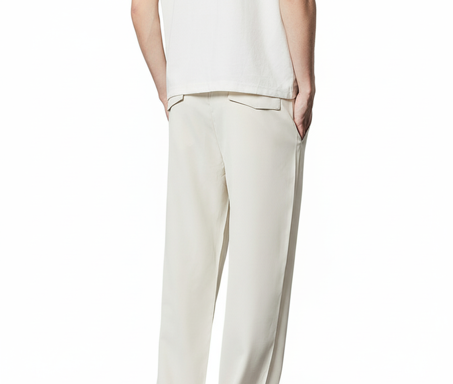 Heren modieuze elastische tailleband met trekkoord, rechte heren casual broek, micro-elastische broek met middelhoge taille, herenbroek