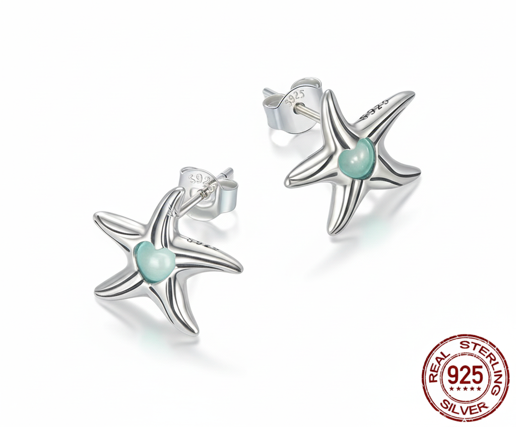 Damesoorbellen, modieus, 925 sterling zilveren oorbellen, Ziyun Magic Stone ingelegde zeester oorstekers.