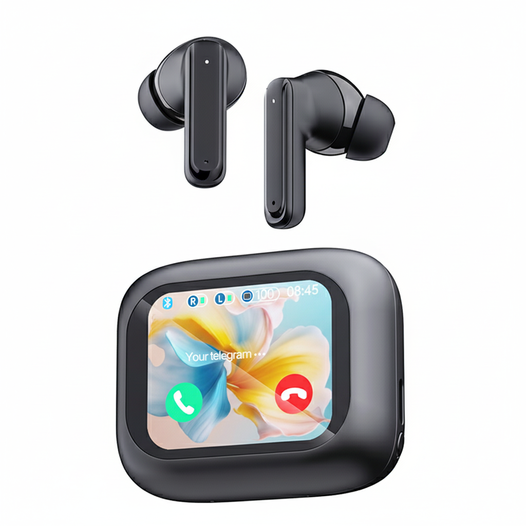 Wireless Bluetooth Touch Screen Display TWS Earbuds ANC Noise Cancelling LCD Touch Screen Display In-Ear Headphone